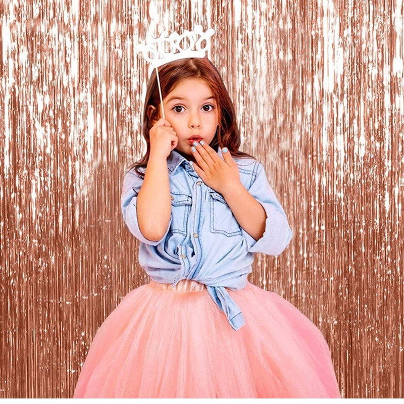 TeoMarket - Perdea Franjurata, Flippy, Model Decor Petrecere, pentru Fundal de Poze, Amenajare Colorata a Petrecerii, Dimensiune 100x200 cm, Roz Auriu