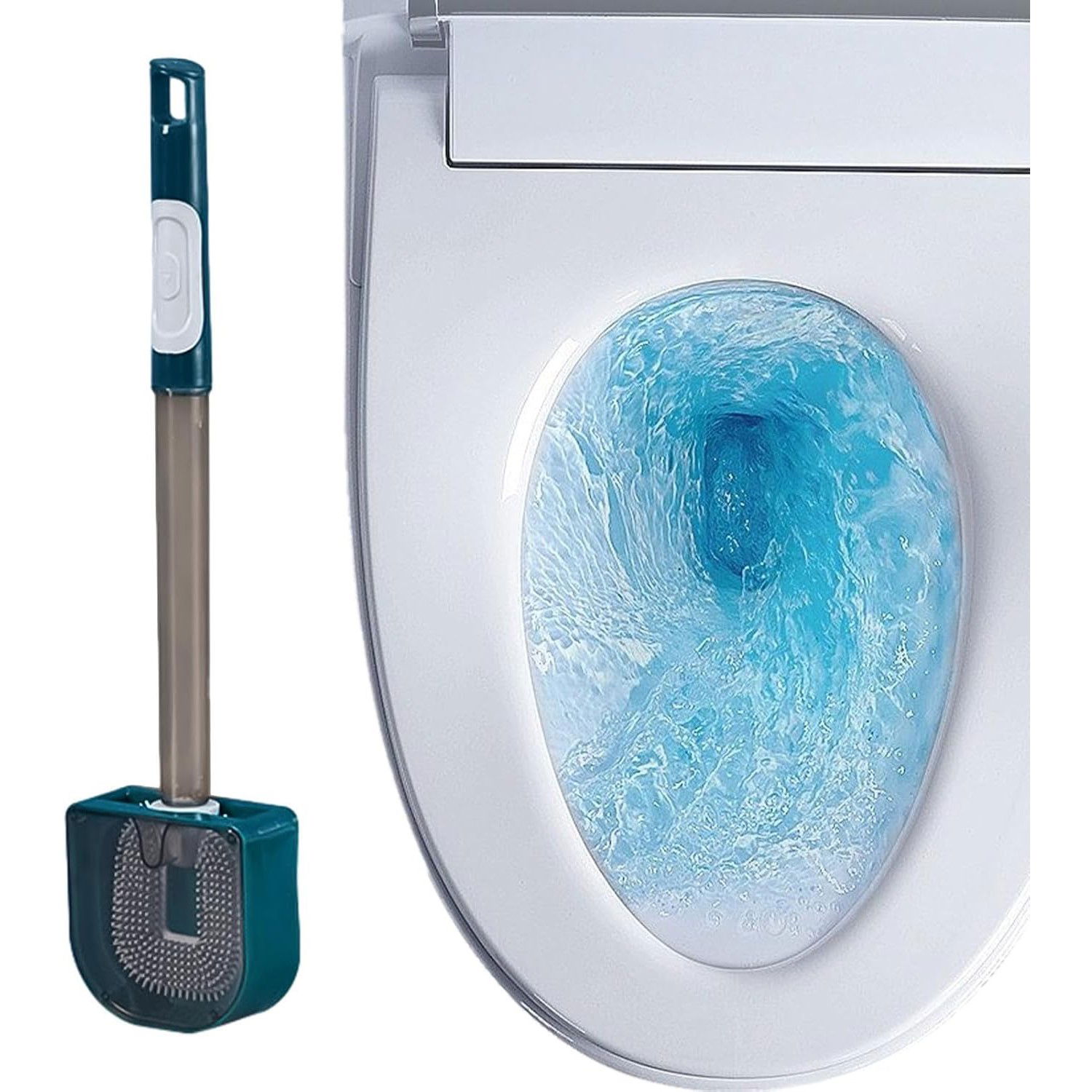 Pentru casa - Perie de Toaleta, Flippy, cu Recipient pentru Detergent, din Plastic+TPR, Montare fara Perforare, 40 x 9 cm, Verde