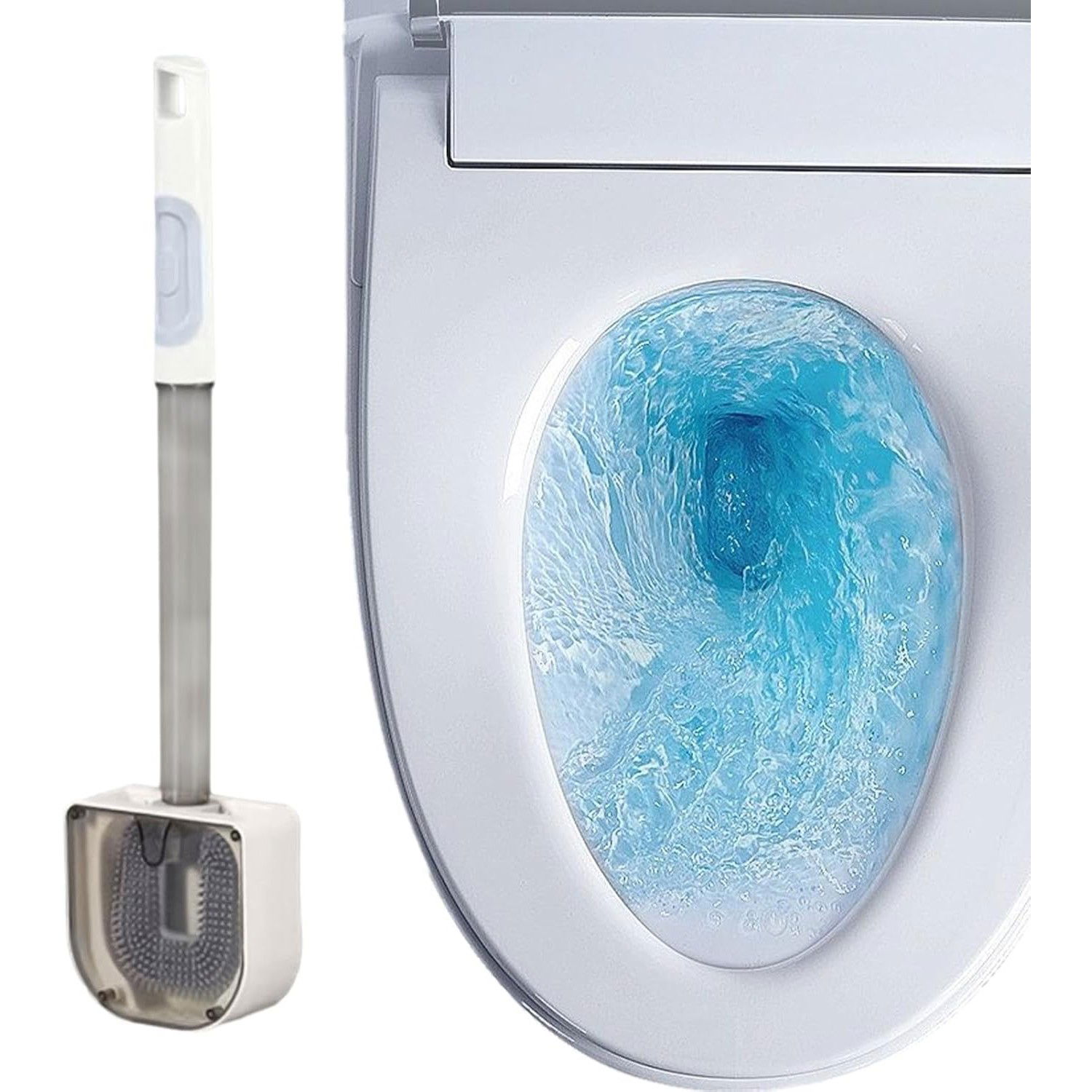 Perie de Toaleta, Flippy, cu Recipient pentru Detergent, din Plastic+TPR, Montare fara Perforare, 40 x 9 cm, Alb [3]