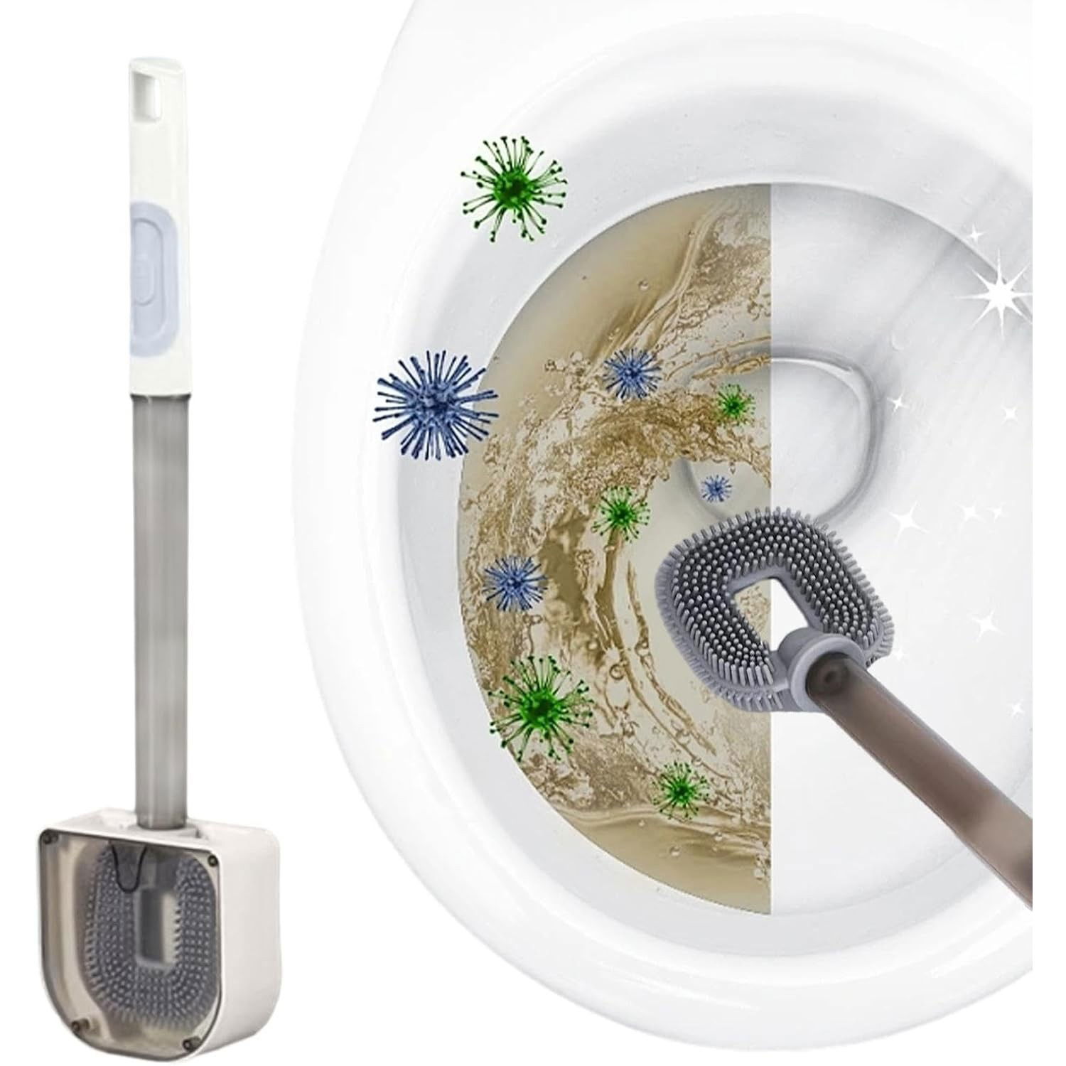 Pentru casa - Perie de Toaleta, Flippy, cu Recipient pentru Detergent, din Plastic+TPR, Montare fara Perforare, 40 x 9 cm, Alb