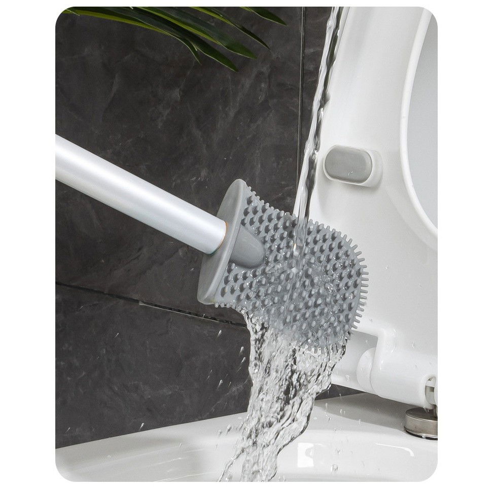 Articole pentru baie - Perie de Toaleta, Flippy, cu Recipient pentru Lichid, perie din TPR, Montare fara Perfoare, 12 x 6.5 x 40 cm, Gri