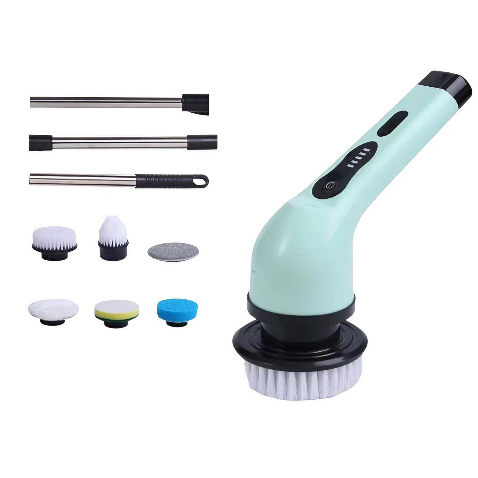 Pentru casa - Perie Electrica de Curatare, Flippy, pentru Gresie, Baie, Bucatarie, 25x20x9.5 cm, cu 6 Capete, Maner Extensibil Detasabil 84-127cm, Incarcare USB-Type C, Rotire 360 de Grade, 3000 mAh, Culoare: Verde