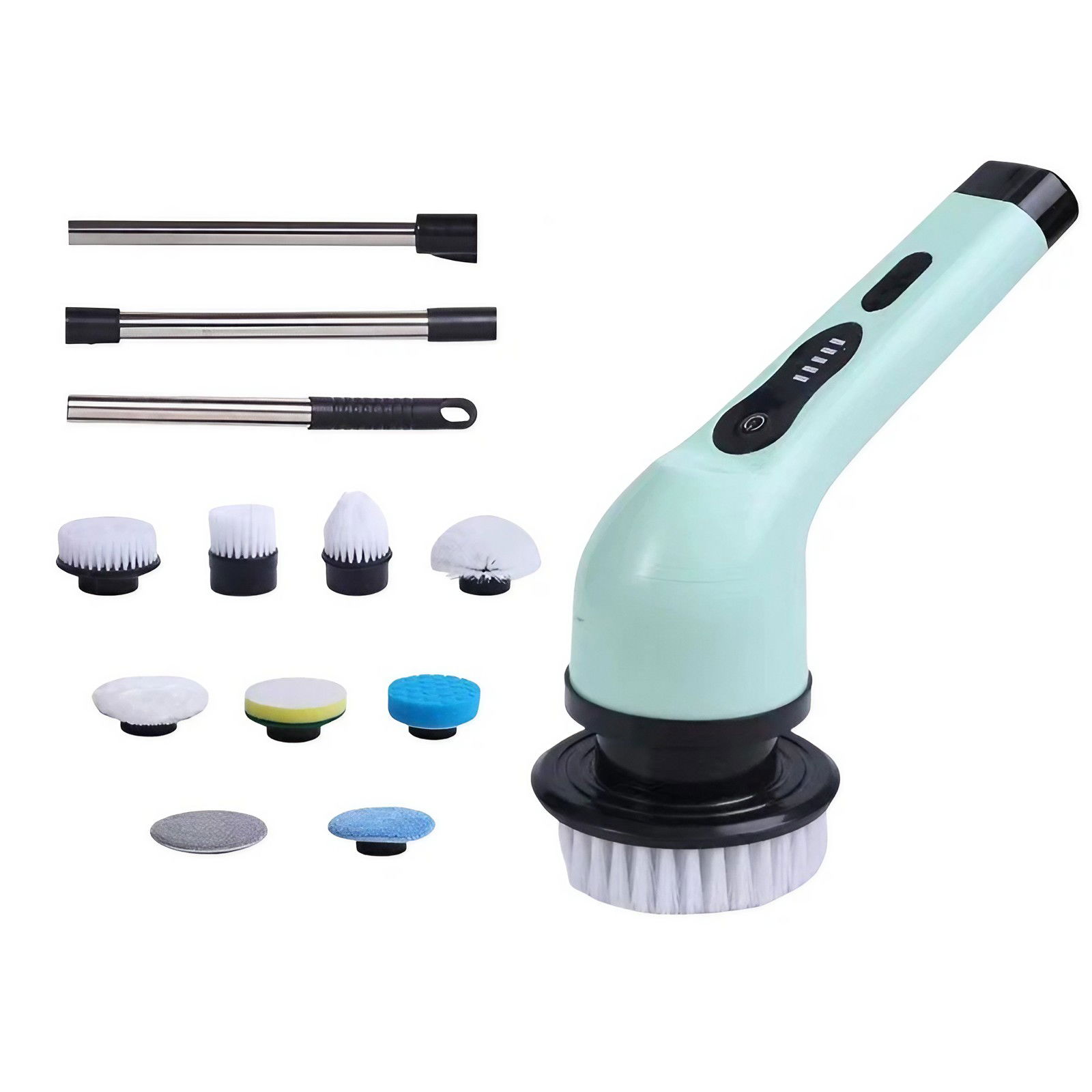 Pentru casa - Perie Electrica de Curatare, Flippy, pentru Gresie, Baie, Bucatarie, 25x20x9.5 cm, cu 9 Capete, Maner Extensibil Detasabil 84-127cm, Incarcare USB-Type C, Rotire 360 de Grade, 3000 mAh, Culoare: Verde