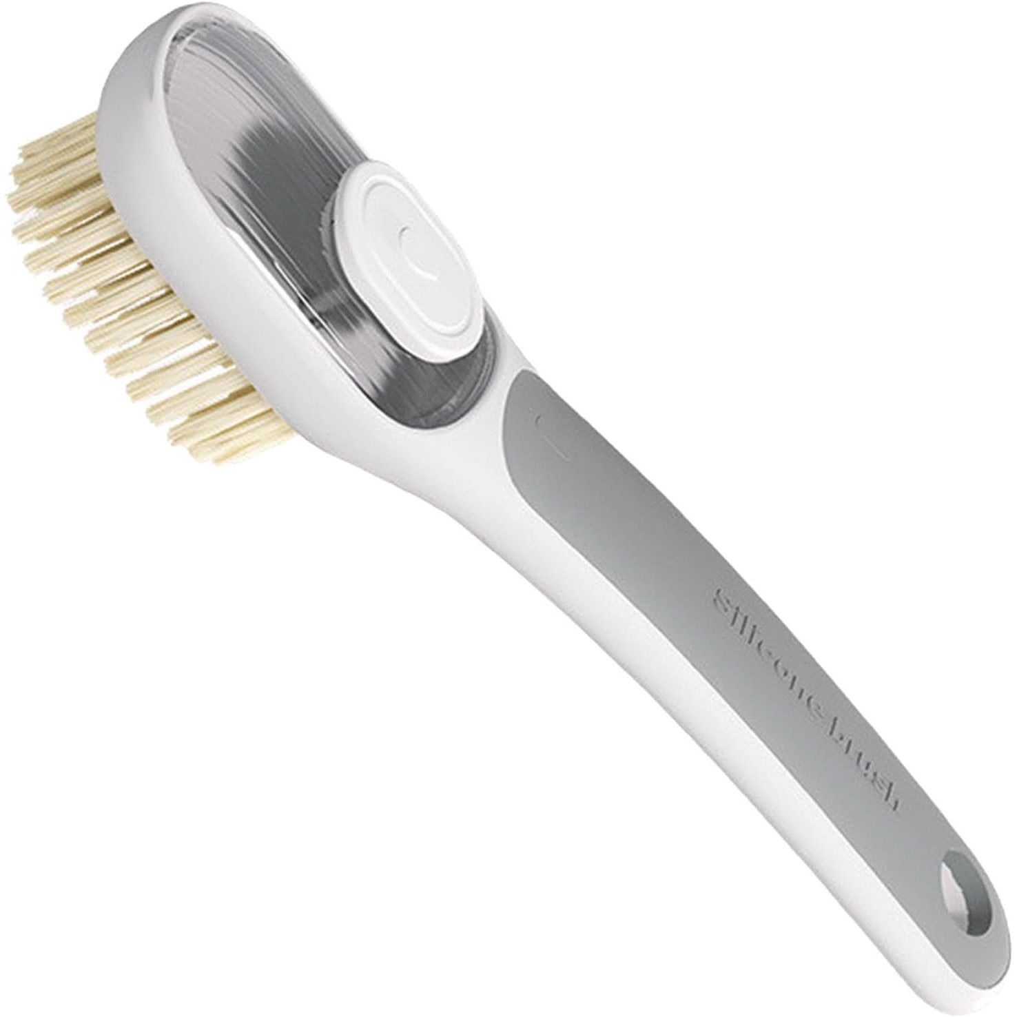 10 - 25 LEI - Perie Multifunctionala 2 in 1, Flippy, Perie Densa/Perie din Piele de Caprioara, cu Recipient Lichid, Maner Lung, 20.1x 4.3 x 5 cm, Gri