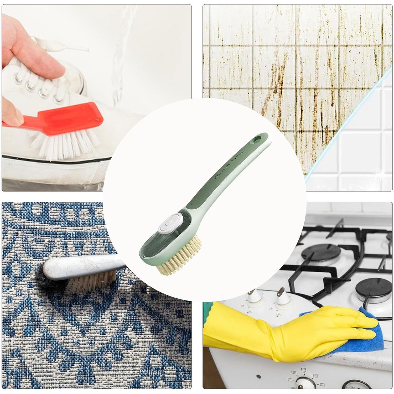 10 - 25 LEI - Perie Multifunctionala 2 in 1, Flippy, Perie Densa/Perie din Piele de Caprioara, cu Recipient Lichid, Maner Lung, 20.1x 4.3 x 5 cm, Verde