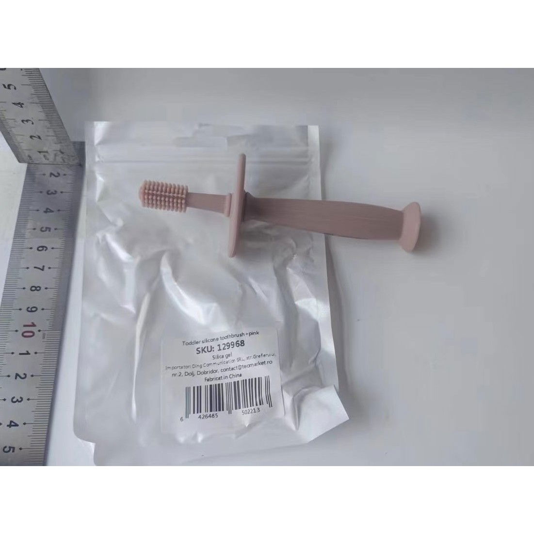 Periuta de Dinti din Silicon pentru Bebelusi, Flippy, fara BPA, 360 Grade, Bariera Anti-Inghitire, Maner Ergonomic, 12.5 x 15 cm, Roz [6]