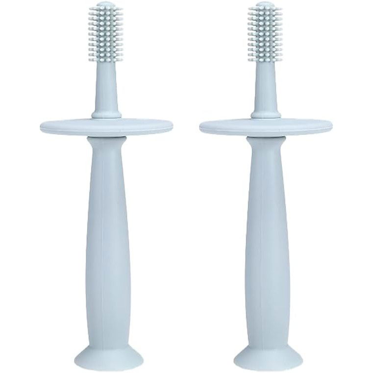 Articole Diverse copii - Periuta de Dinti din Silicon pentru Bebelusi, Flippy, fara BPA, 360 Grade, Bariera Anti-Inghitire, Maner Ergonomic, 12.5 x 15 cm, Albastru