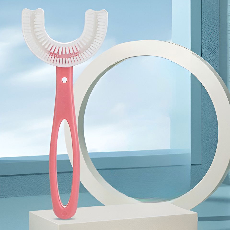 Periuta de Dinti in Forma de U, Flippy, pentru Copii 6-12 ani, Peri Moi, 12 cm, Model Inima, Culoare Roz [3]