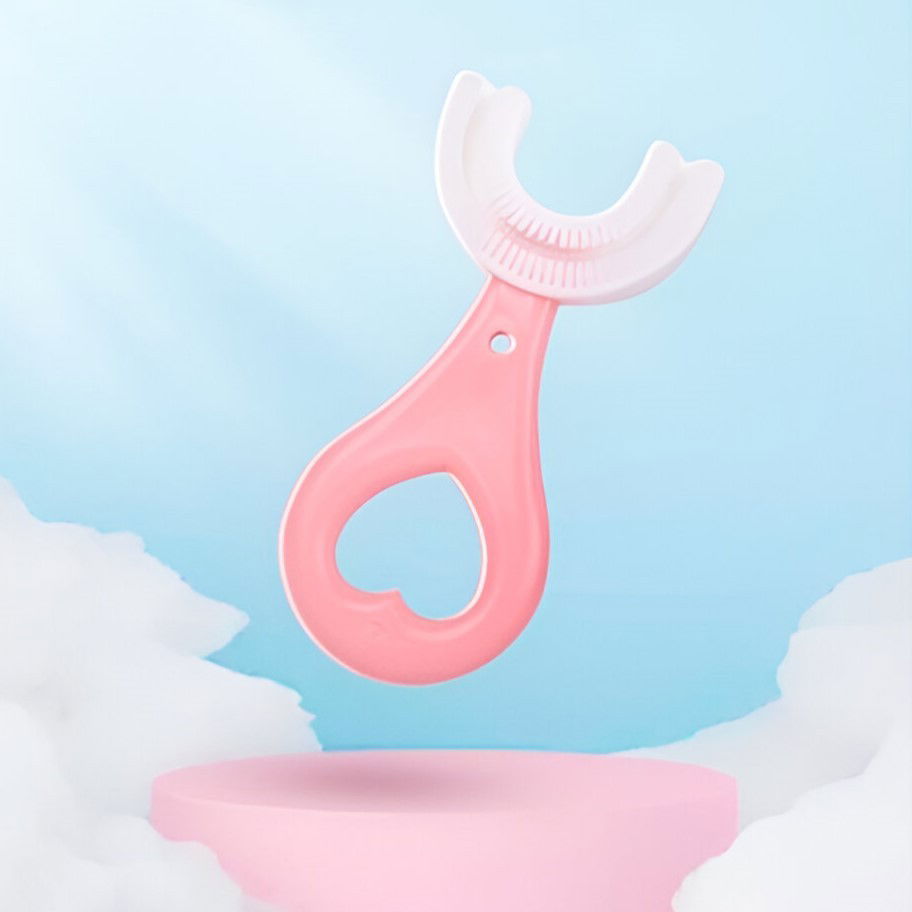0 - 10 LEI - Periuta de Dinti in Forma de U, Flippy, pentru Sugari si Copii 2-6 ani, Peri Moi, 9 cm, Model Inima, Culoare Roz