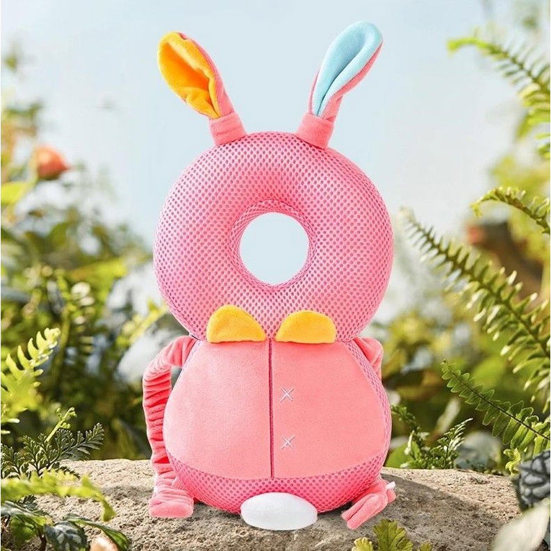 Perna tip Rucsac pentru Protectia Capului, Flippy, Tetiera tip Iepure, pentru Bebelusi, Design tip Plasa, 33x6x19 cm, 180 g, Roz [4]