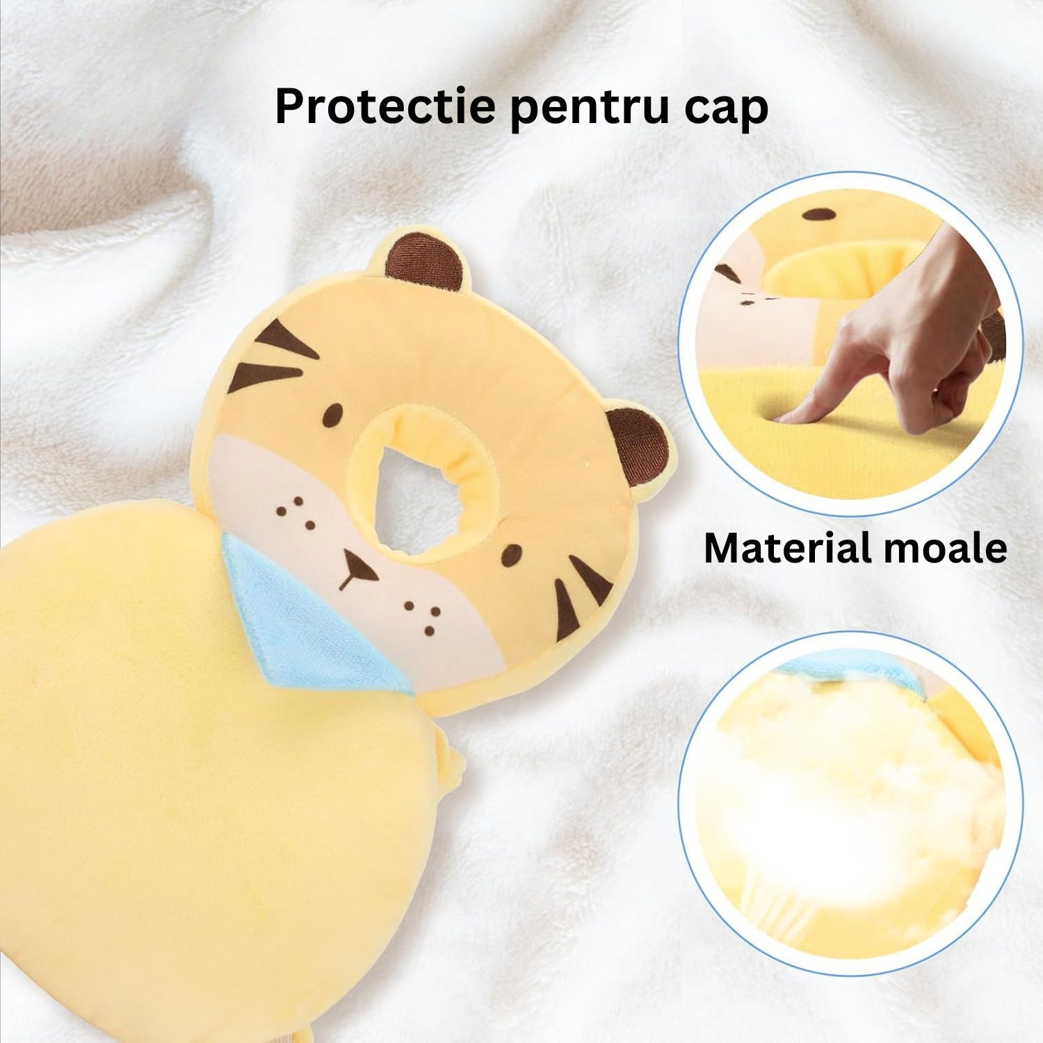 Perna tip Rucsac pentru Protectia Capului, Flippy, Tetiera tip Tigru, pentru Bebelusi, 33x6x19 cm, 180 g, Crem [6]