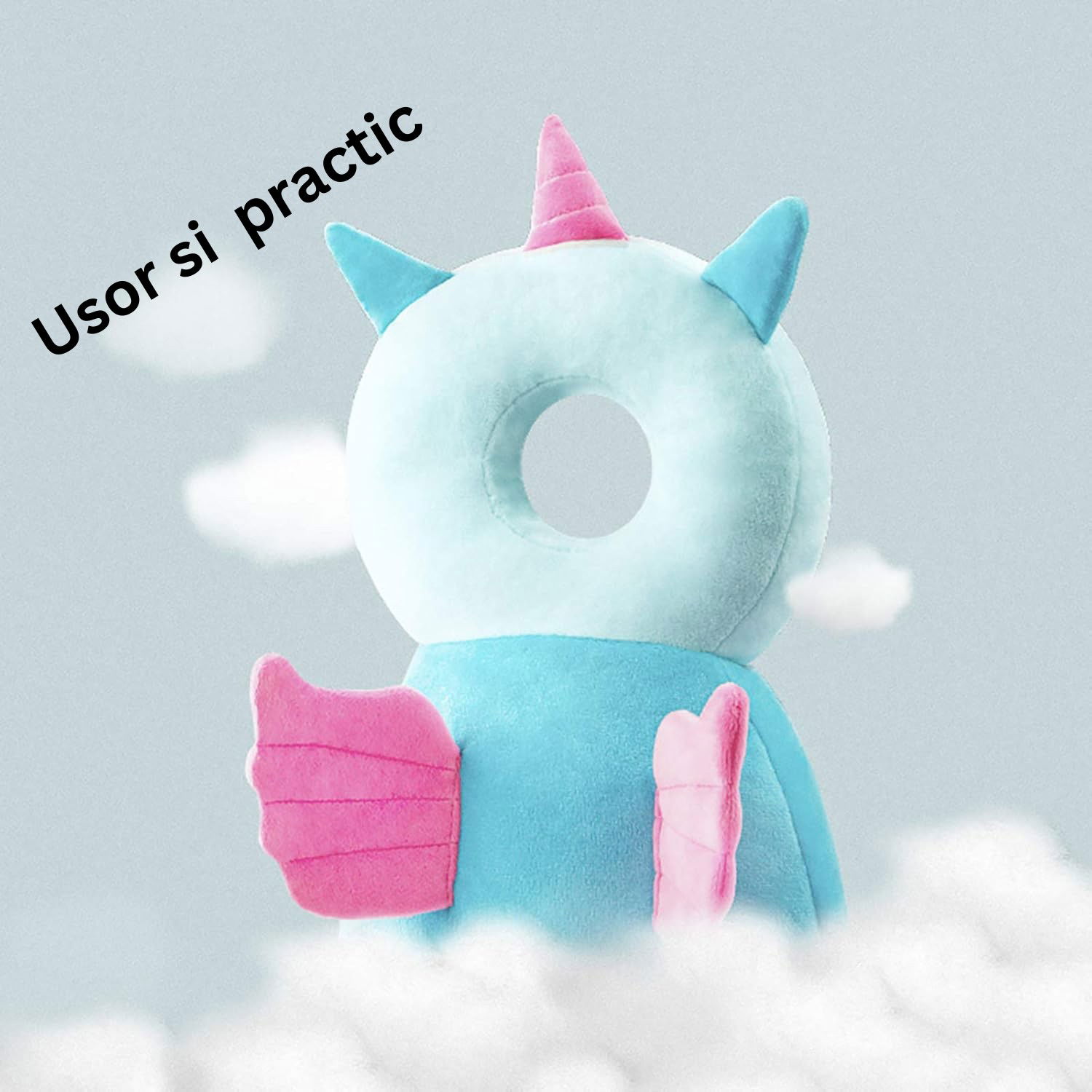 Perna tip Rucsac pentru Protectia Capului, Flippy, Tetiera tip Unicorn, pentru Bebelusi, 33x6x19 cm, 180 g, Albastru [6]