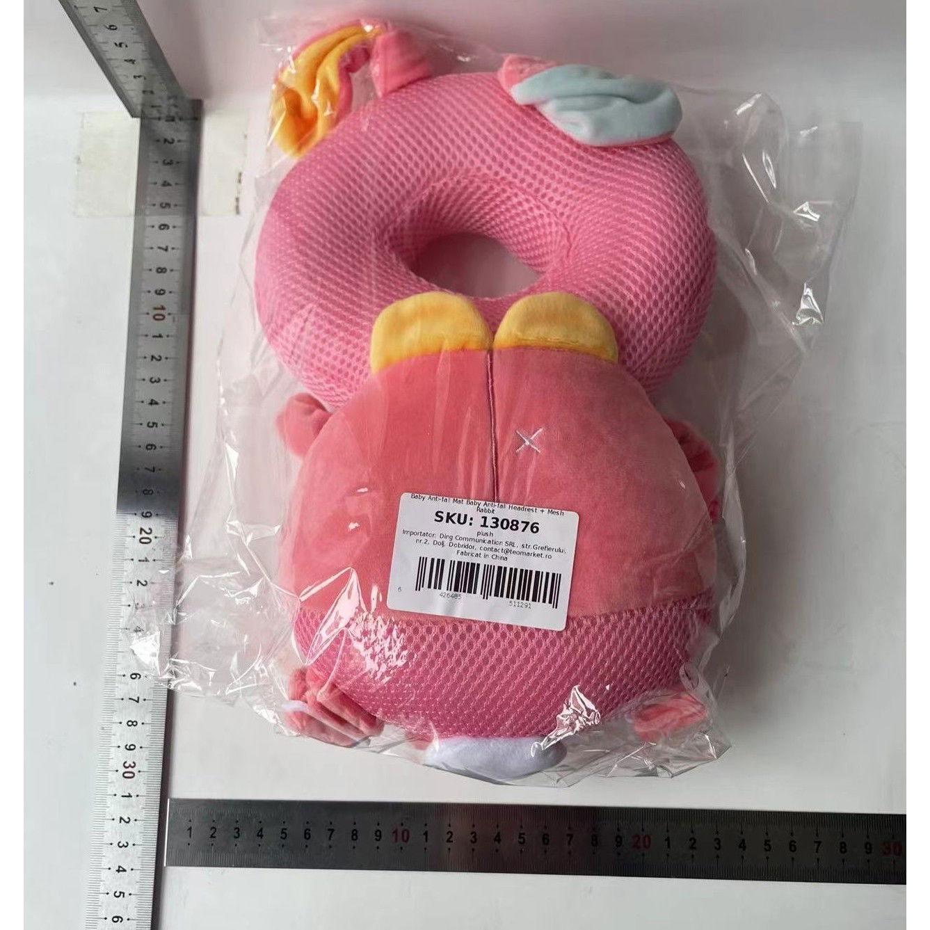 Perna tip Rucsac pentru Protectia Capului, Flippy, Tetiera tip Iepure, pentru Bebelusi, Design tip Plasa, 33x6x19 cm, 180 g, Roz [3]