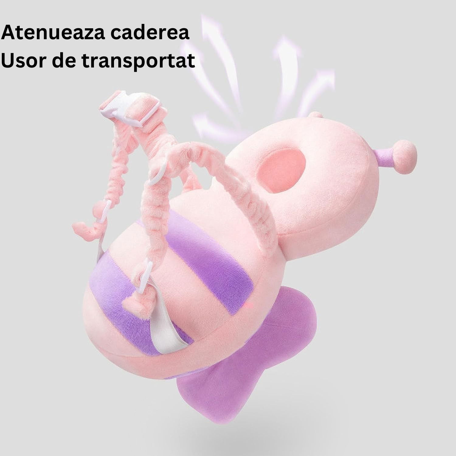 Perna tip Rucsac pentru Protectia Capului, Flippy, Tetiera tip Fluturas de Plus, pentru Bebelusi, 33x6x19 cm, Roz [3]