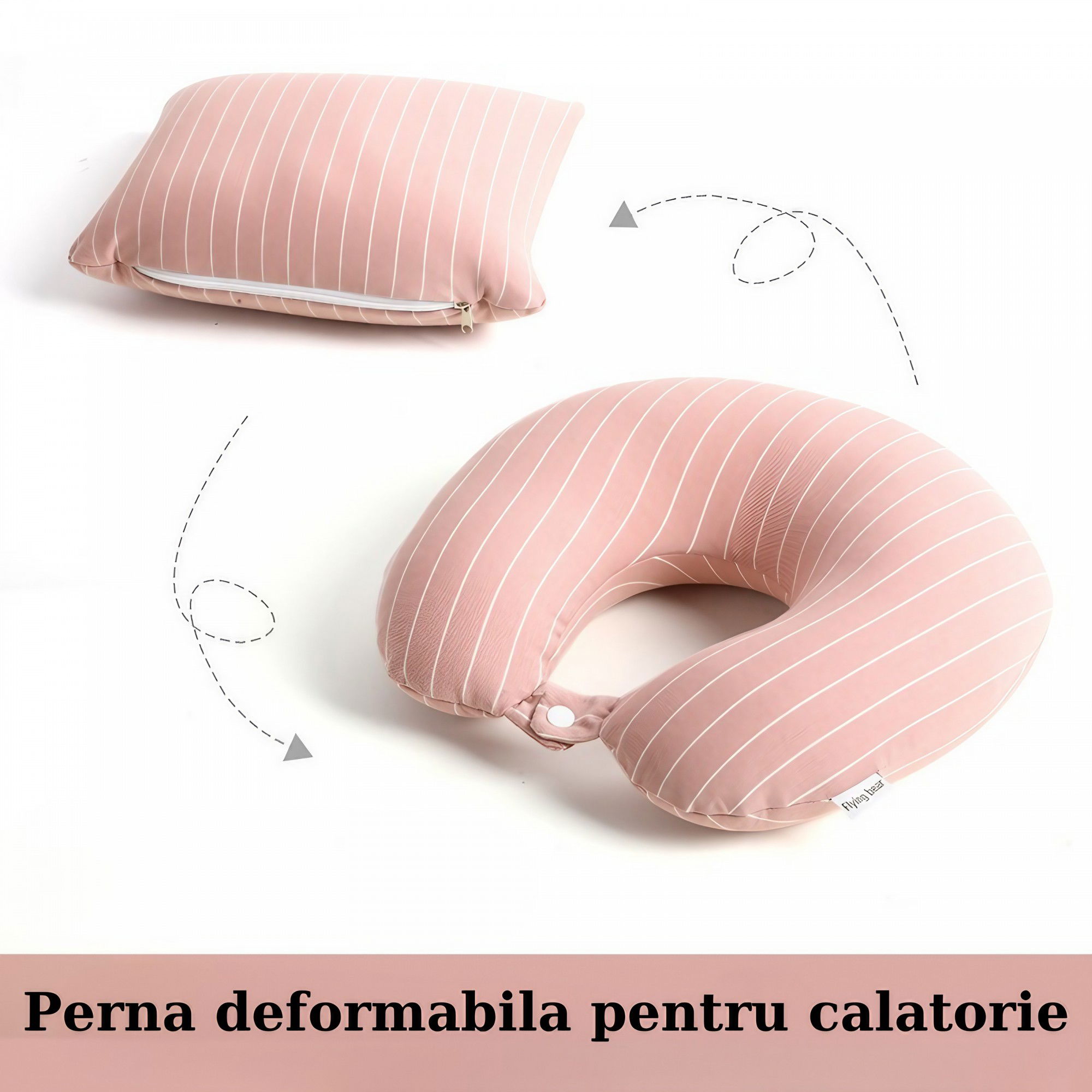 Perna de calatorie, Flippy , 2 in 1, cu Particule de Spuma cu Memorie, Roz [5]