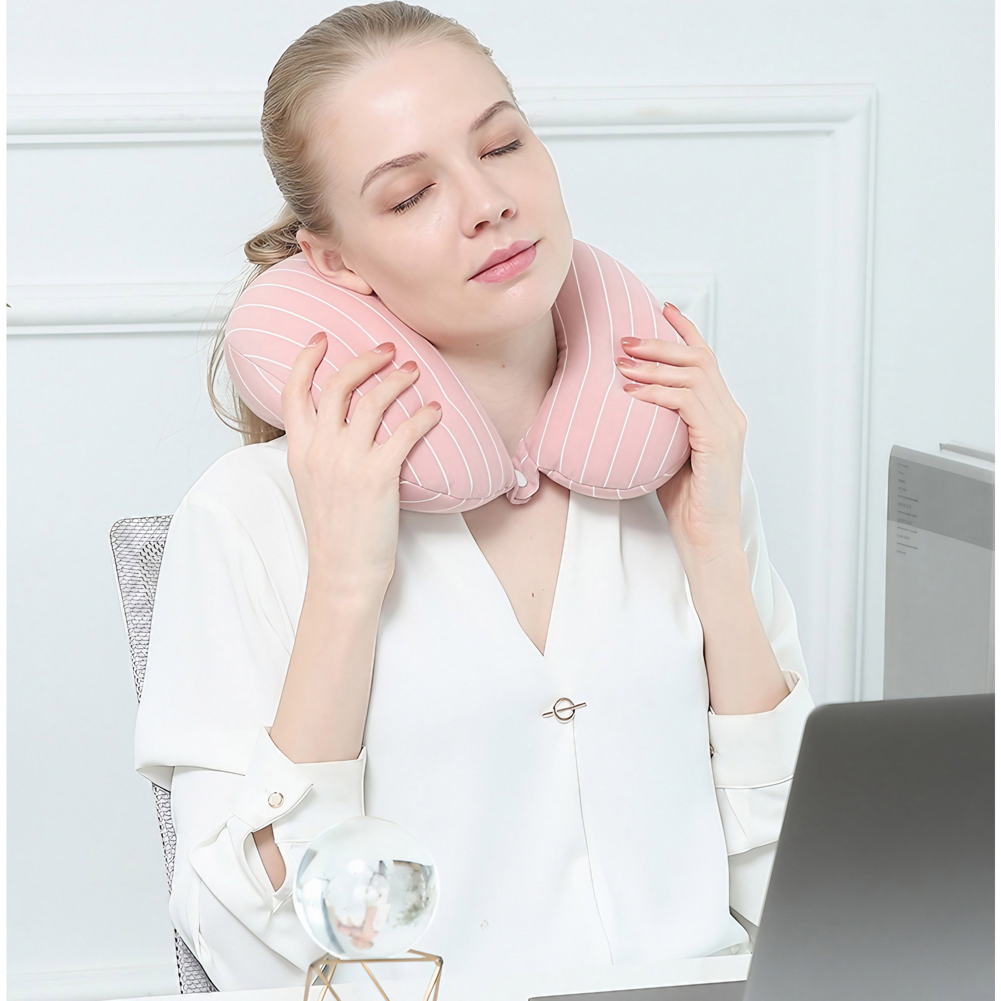 Perna de calatorie, Flippy , 2 in 1, cu Particule de Spuma cu Memorie, Roz [4]