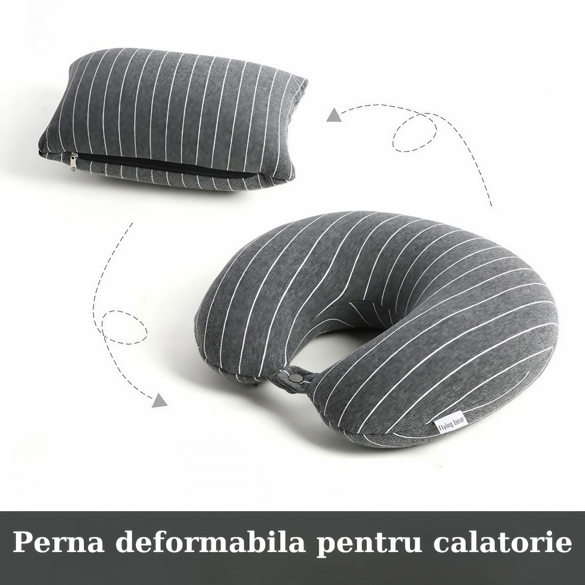 Perna de calatorie, Flippy , 2 in 1, cu Particule de Spuma cu Memorie, Gri [6]