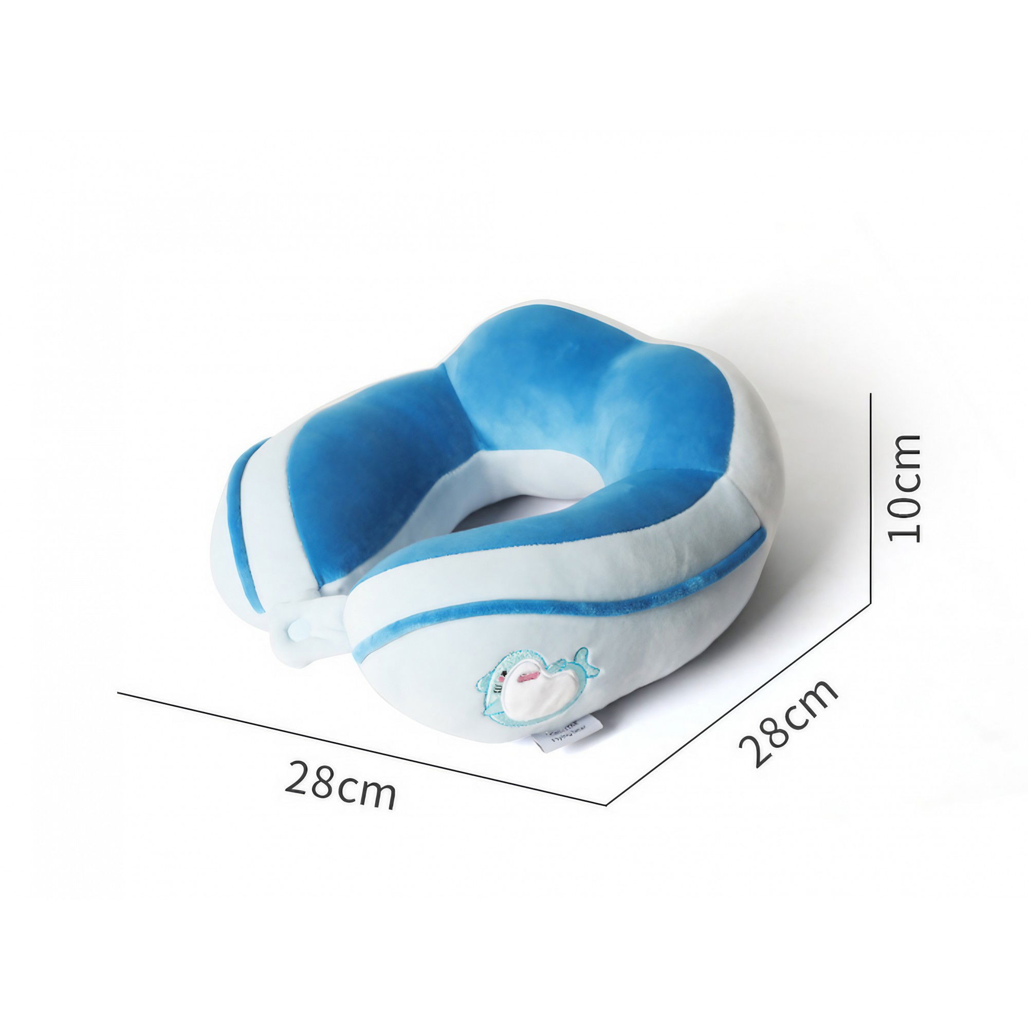 Perna de Calatorie, Flippy, Pentru Gat si Cap, Umplutura din Bumbac, 28x28x10 cm, cu Model Brodat Delfin, Albastru [4]