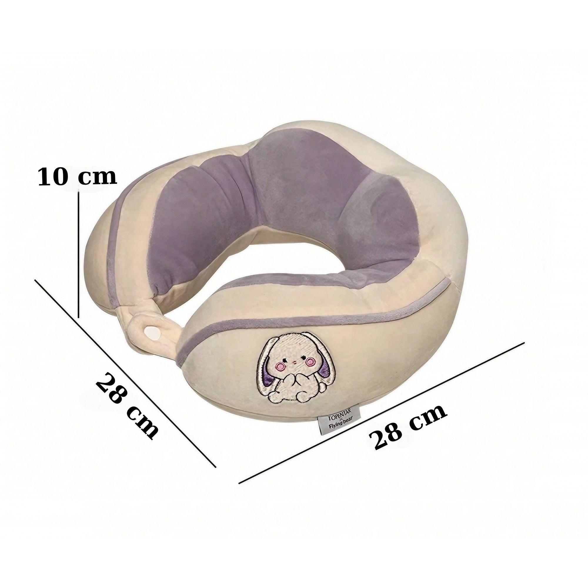 Perne Voiaj, Paturi si Textile - Perna de Calatorie, Flippy, Pentru Gat si Cap, Umplutura din Bumbac, 28x28x10 cm, cu Model Brodat Iepure, Lila
