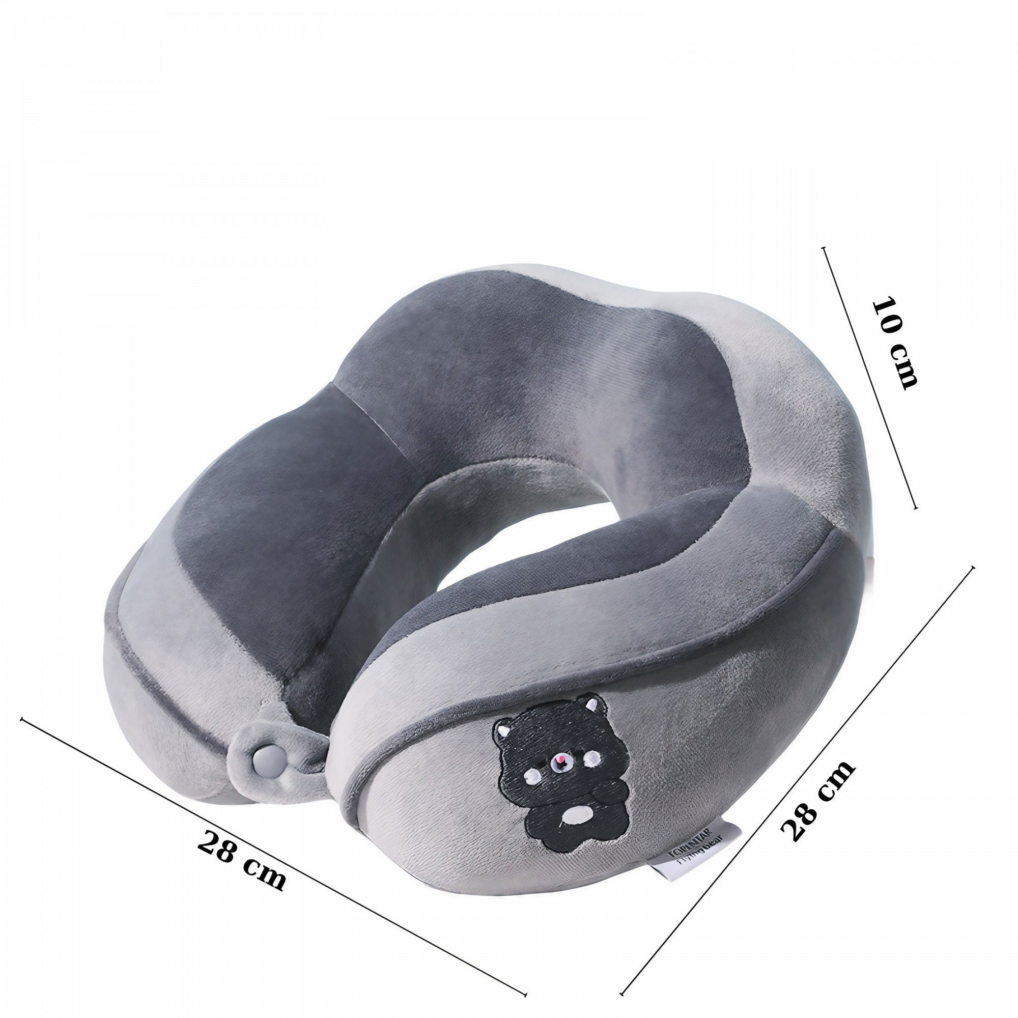 Perna de Calatorie, Flippy, Pentru Gat si Cap, Umplutura din Bumbac, 28x28x10 cm, cu Model Brodat Urs, Gri [5]