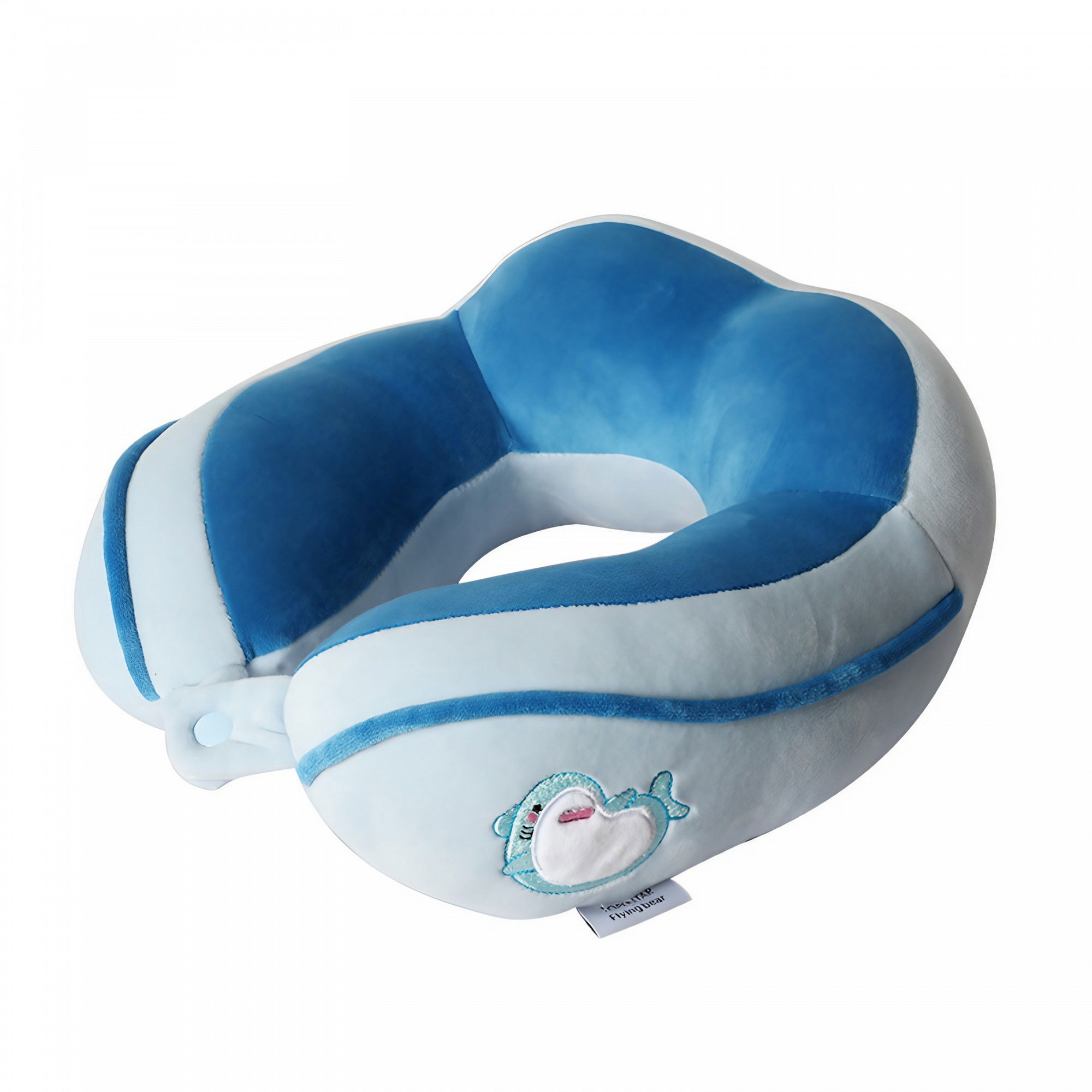Perna de Calatorie, Flippy, Pentru Gat si Cap, Umplutura din Bumbac, 28x28x10 cm, cu Model Brodat Delfin, Albastru [8]
