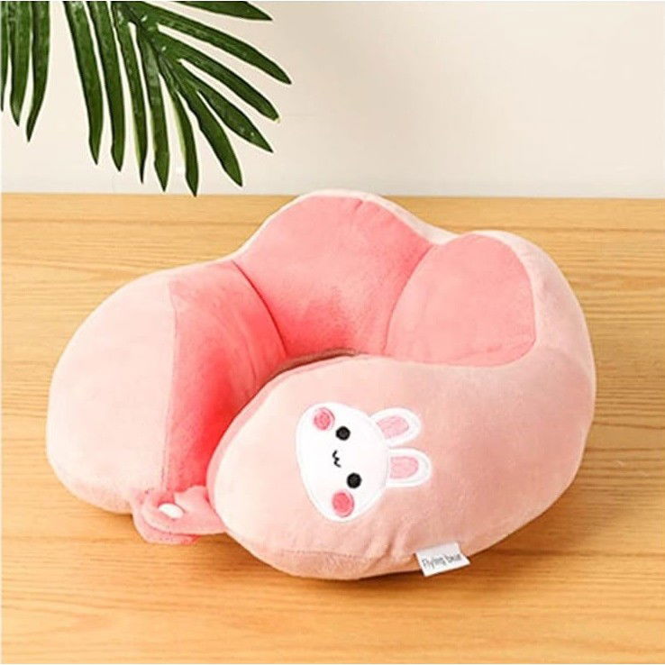 Perna de Calatorie, Flippy, Pentru Gat si Cap, Umplutura din Bumbac, 28x28x10 cm, cu Model Brodat Iepure, Roz [3]