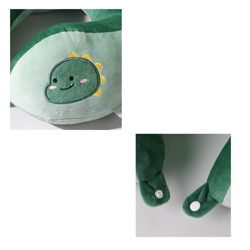 Perna de Calatorie, Flippy, Pentru Gat si Cap, Umplutura din Bumbac, 28x28x10 cm, cu Model Brodat Dinozaur, Verde [3]