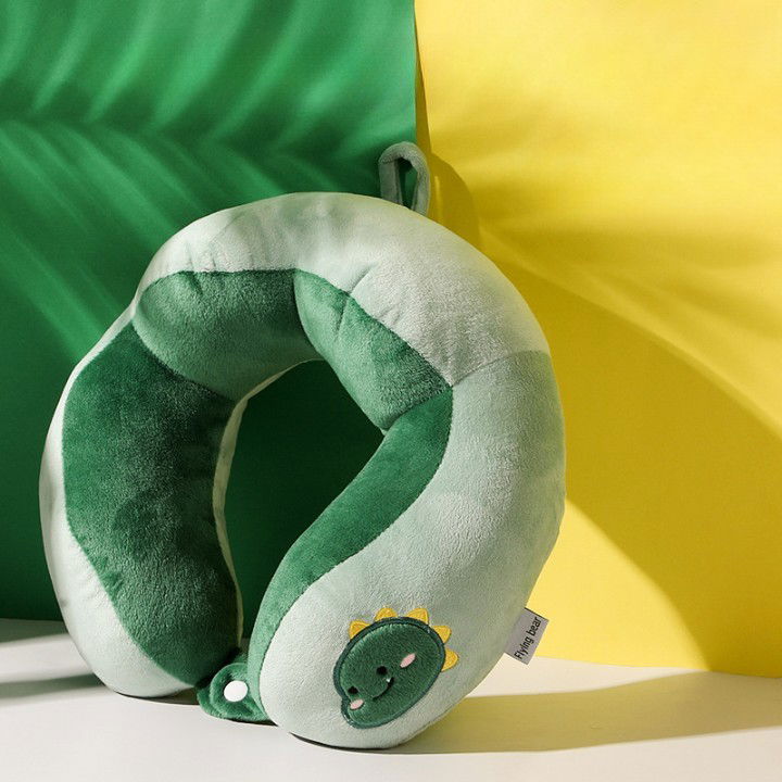 Perna de Calatorie, Flippy, Pentru Gat si Cap, Umplutura din Bumbac, 28x28x10 cm, cu Model Brodat Dinozaur, Verde [5]