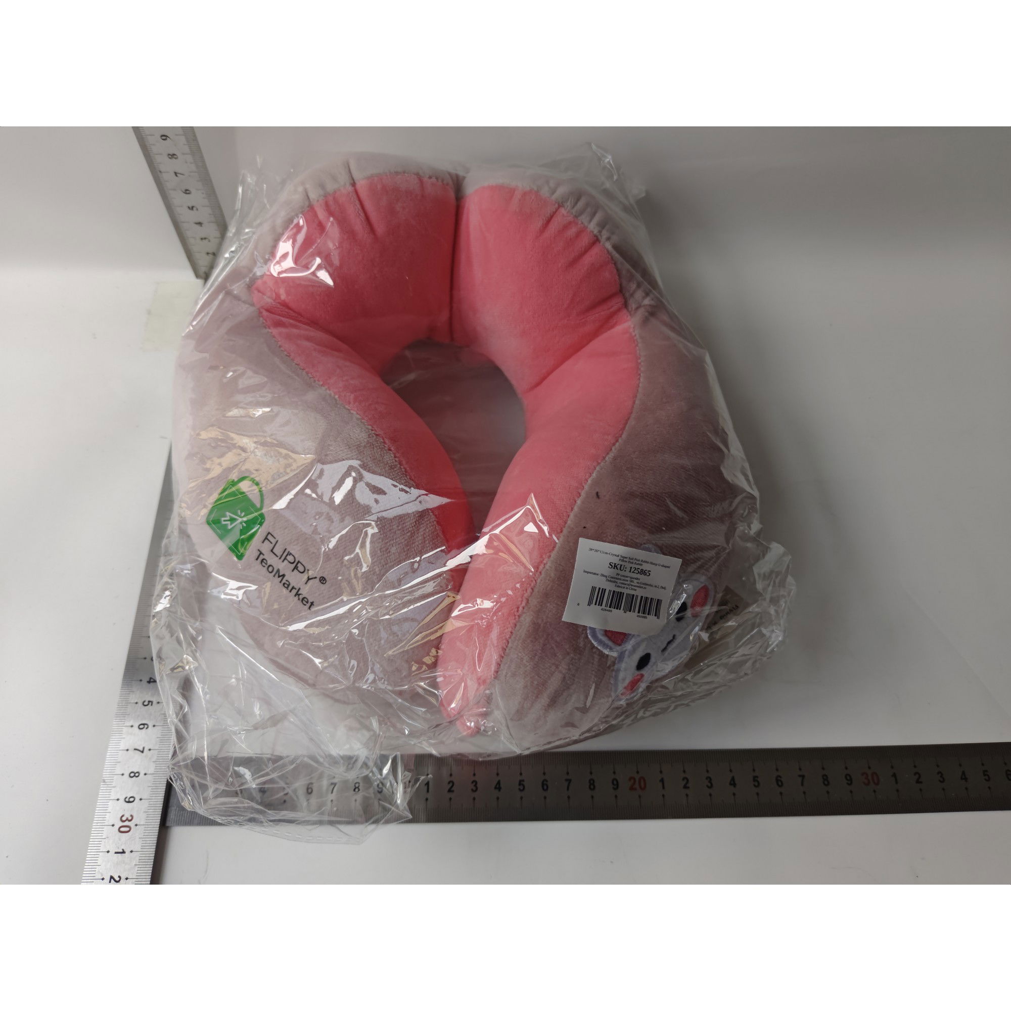 Perna de Calatorie, Flippy, Pentru Gat si Cap, Umplutura din Bumbac, 28x28x10 cm, cu Model Brodat Iepure, Roz [6]