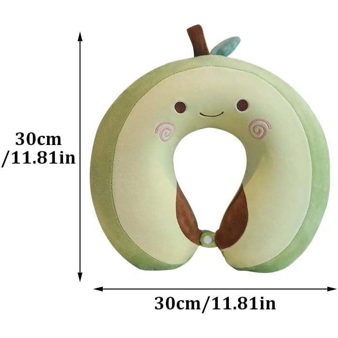 Perna de Calatorie in Forma de U, Flippy, Pentru Gat si Cap, Umplutura din Spuma cu Memorie, 30x30 cm, Model Avocado, Accesoriu de Voiaj, Birou, Masina, Sistem Prindere Capse, Verde [3]