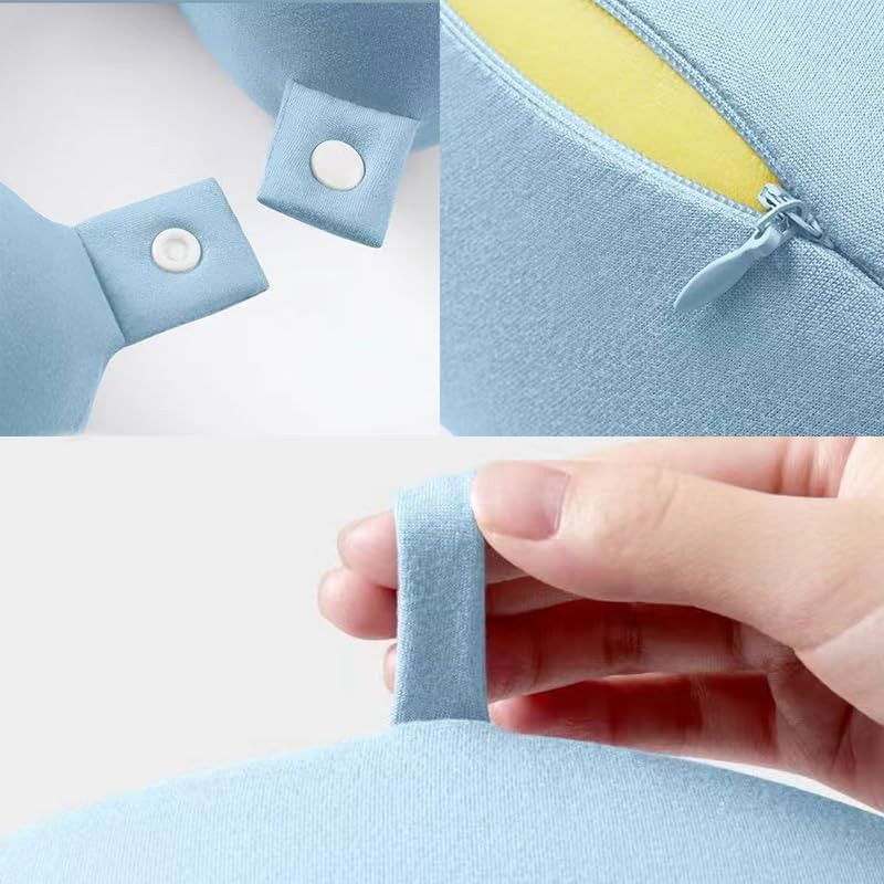 Perna de Calatorie in Forma de U, Flippy, Pentru Gat si Cap, Umplutura din Spuma cu Memorie, 30x30 cm, Sistem Prindere Capse, Cutie de Depozitare, Bleu [4]