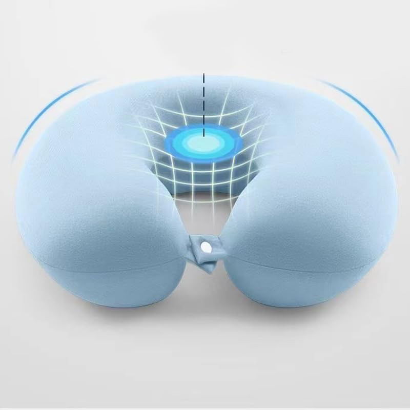 Perna de Calatorie in Forma de U, Flippy, Pentru Gat si Cap, Umplutura din Spuma cu Memorie, 30x30 cm, Sistem Prindere Capse, Cutie de Depozitare, Bleu [3]