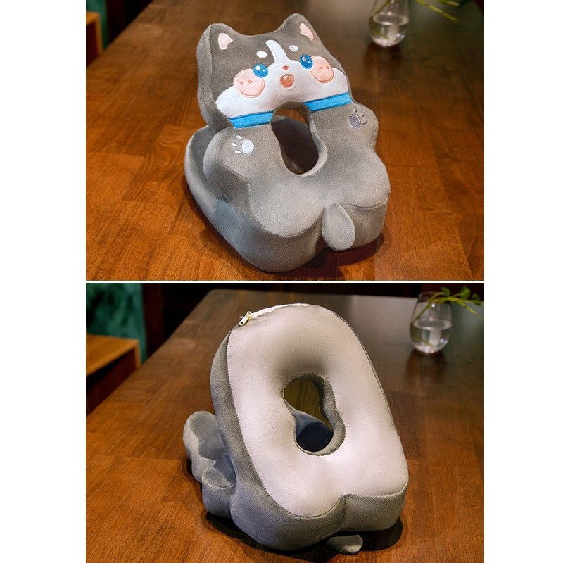 Perna din Spuma, Flippy, pentru Birou, Calatorii, Model Husky, Lavabila, Umplutura de Bumbac, Spatiu Cap in Forma de 8, 30x35x30 cm, Gri [4]