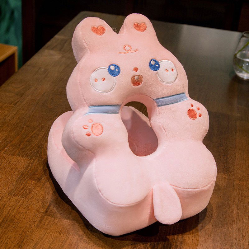 Perna din Spuma, Flippy, pentru Birou, Calatorii, Model Iepure, Lavabila, Umplutura de Bumbac, Spatiu Cap in Forma de 8, 30x35x30 cm, Roz [3]