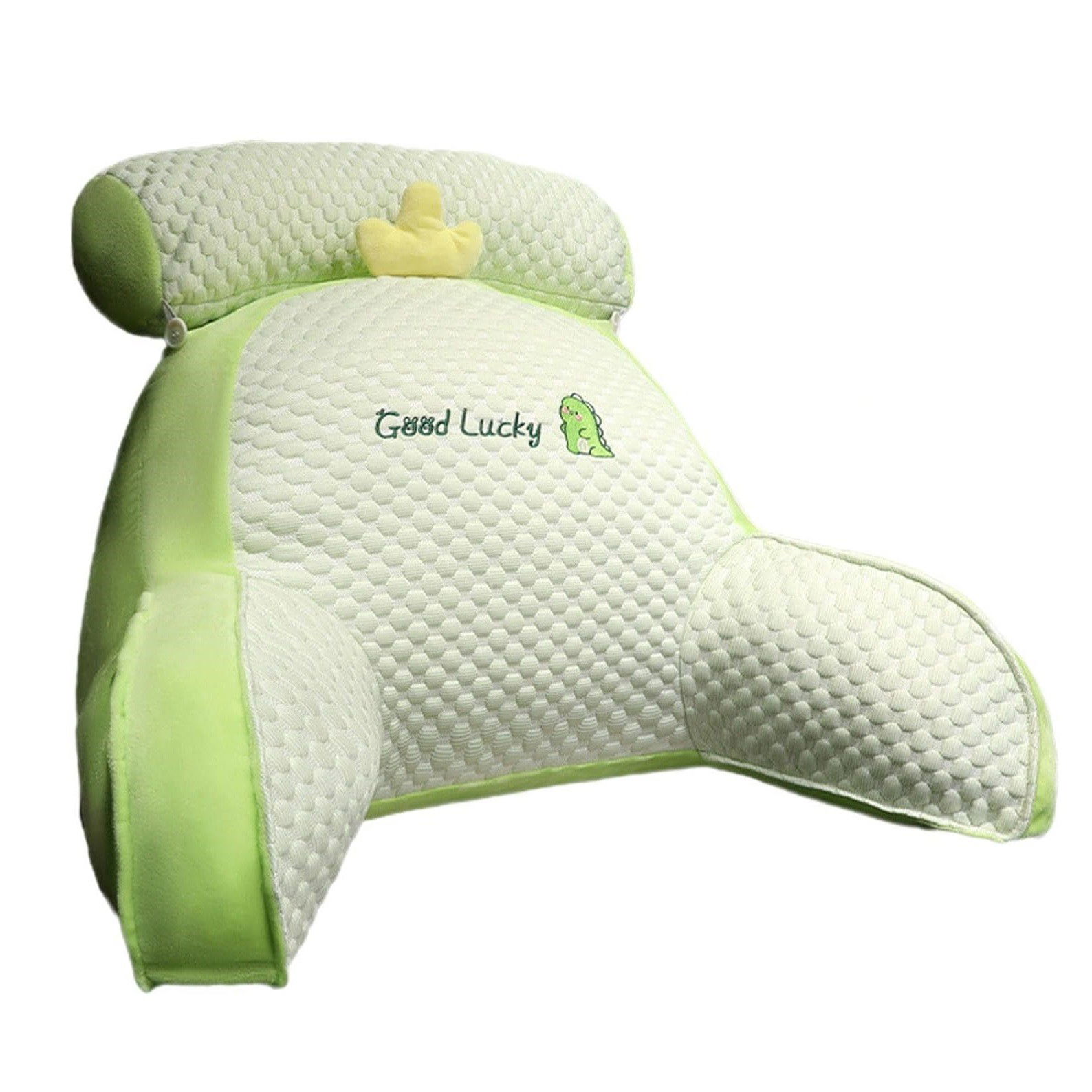 Perne Voiaj, Paturi si Textile - Perna Multifunctionala, Flippy, Spatar pentru Pat, Protectie Lombara, Marime Medie, 60 x 40 cm, din Plus, Model Dinozaur, Verde