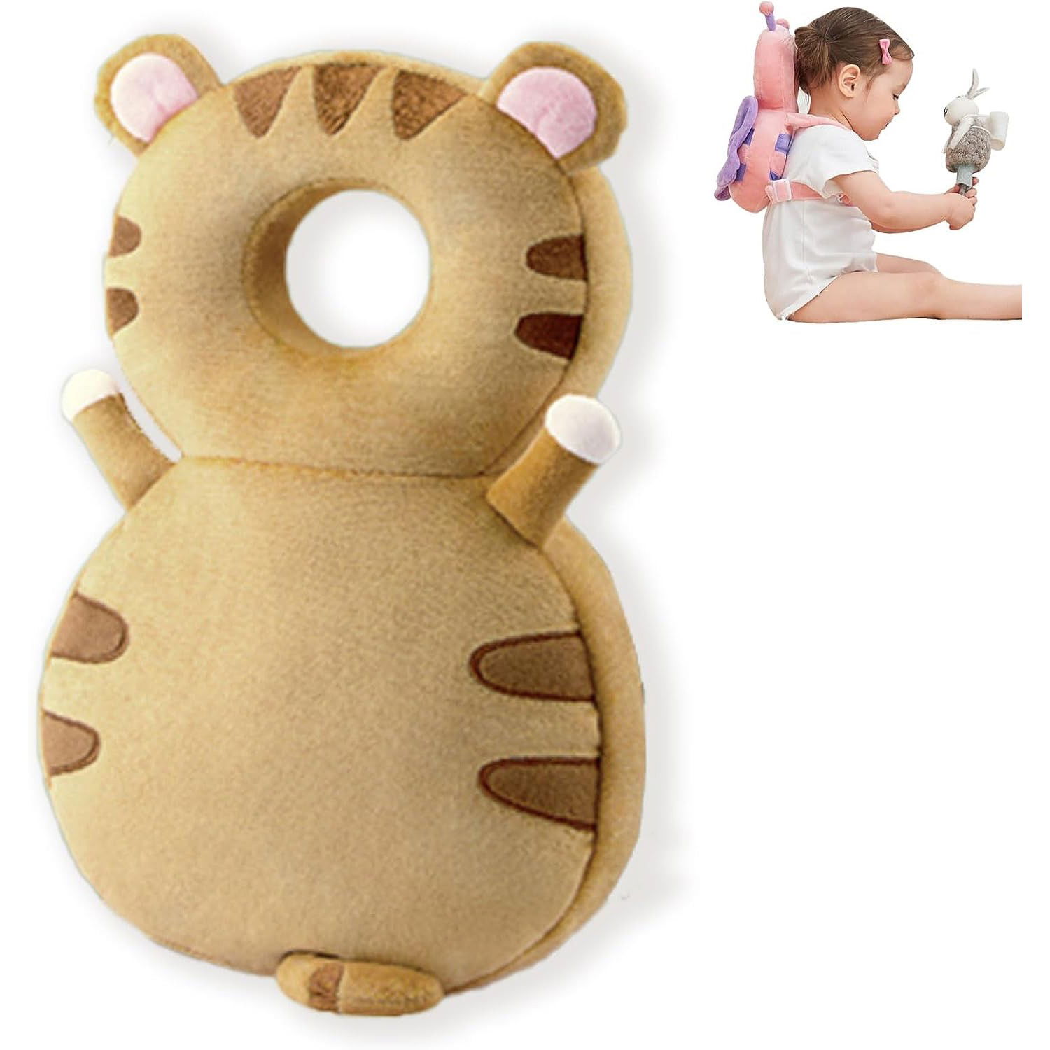 Perna tip Rucsac pentru Protectia Capului, Flippy, Tetiera tip Tigru, pentru Bebelusi, 33x6x19 cm, 180 g, Maro [6]