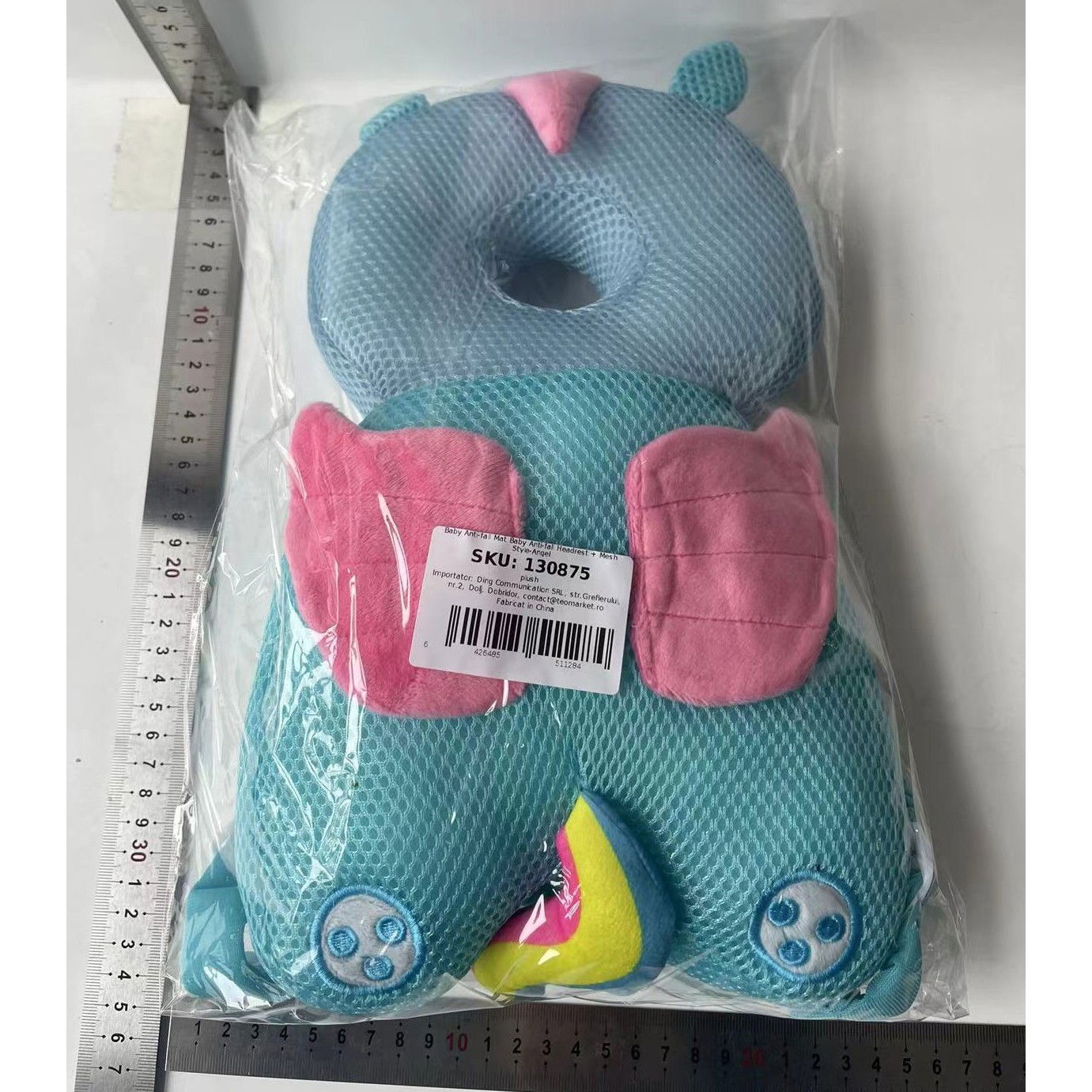 Perna tip Rucsac pentru Protectia Capului, Flippy, Tetiera tip Unicorn, pentru Bebelusi, Design tip Plasa, 33x6x19 cm, 180 g, Albastru [7]