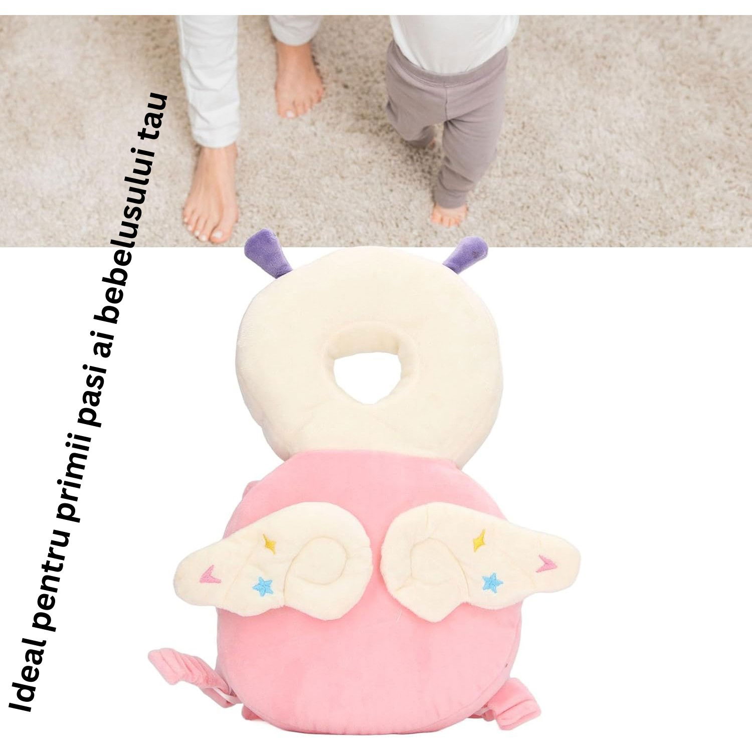 Perna tip Rucsac pentru Protectia Capului, Flippy, Tetiera tip Insecta, pentru Bebelusi, 33x6x19 cm, 180 g, Roz [6]