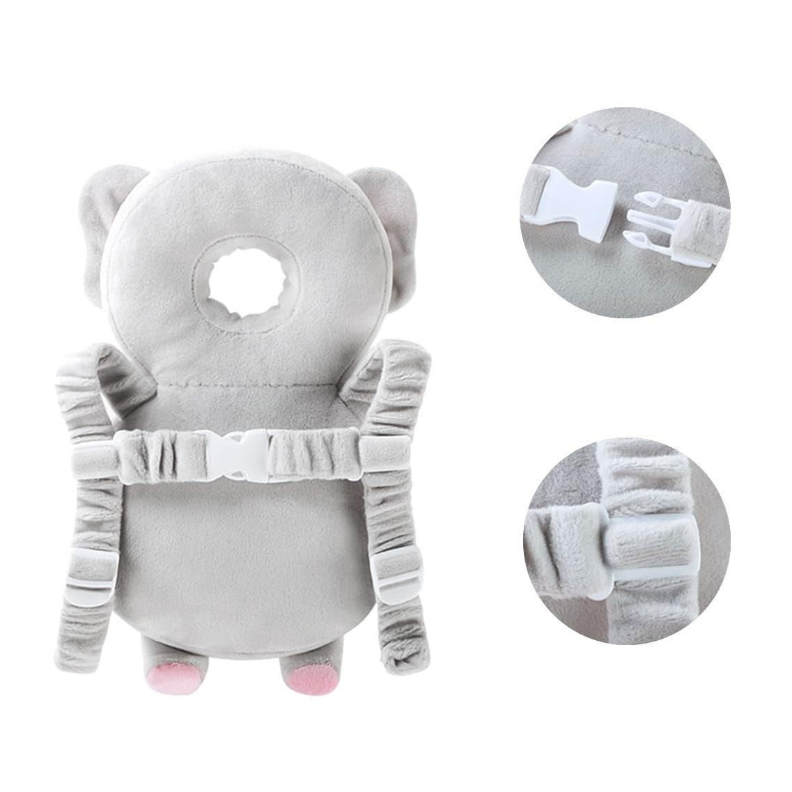 Perna tip Rucsac pentru Protectia Capului, Flippy, Tetiera tip Elefant de Plus, pentru Bebelusi, 33x6x19 cm, 180 g, Gri [11]