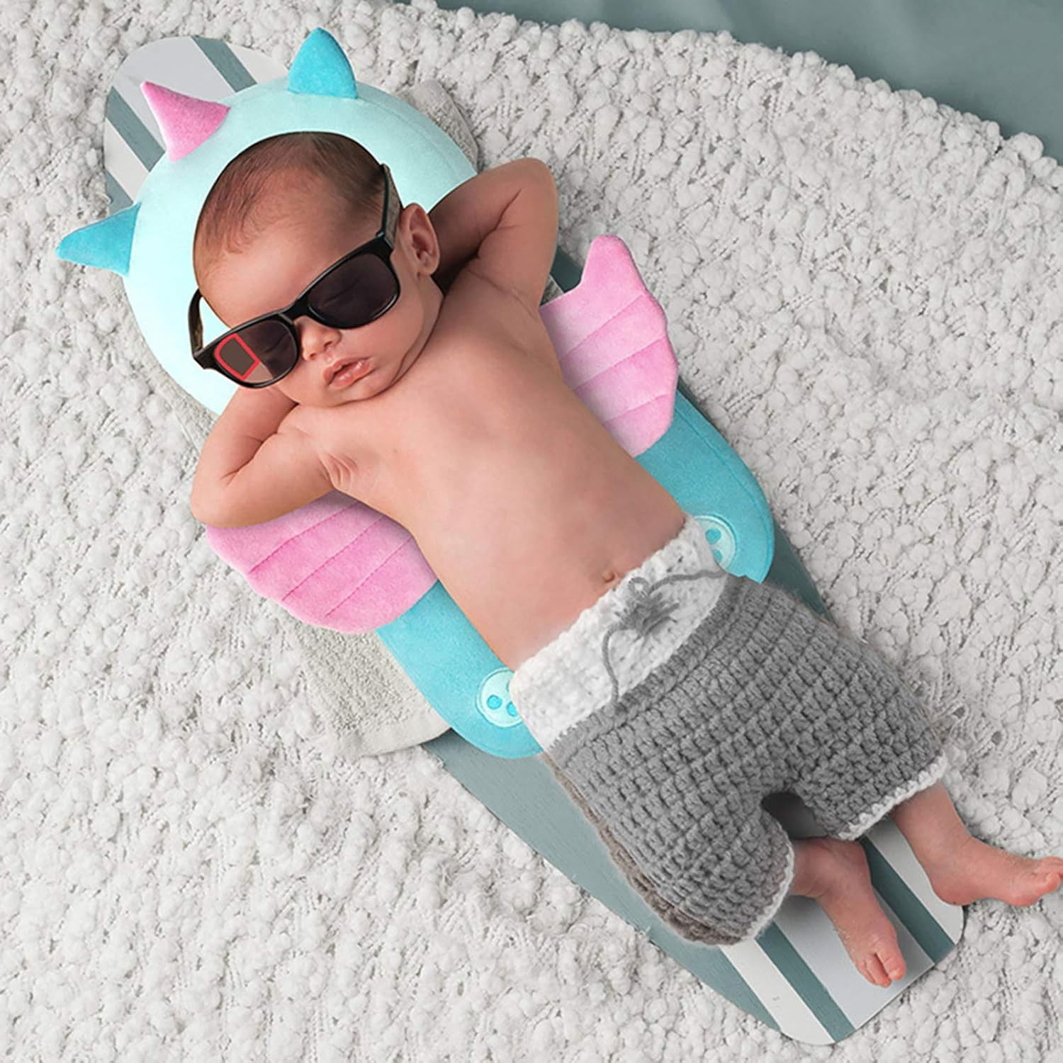 Perna tip Rucsac pentru Protectia Capului, Flippy, Tetiera tip Unicorn, pentru Bebelusi, Design tip Plasa, 33x6x19 cm, 180 g, Albastru [4]