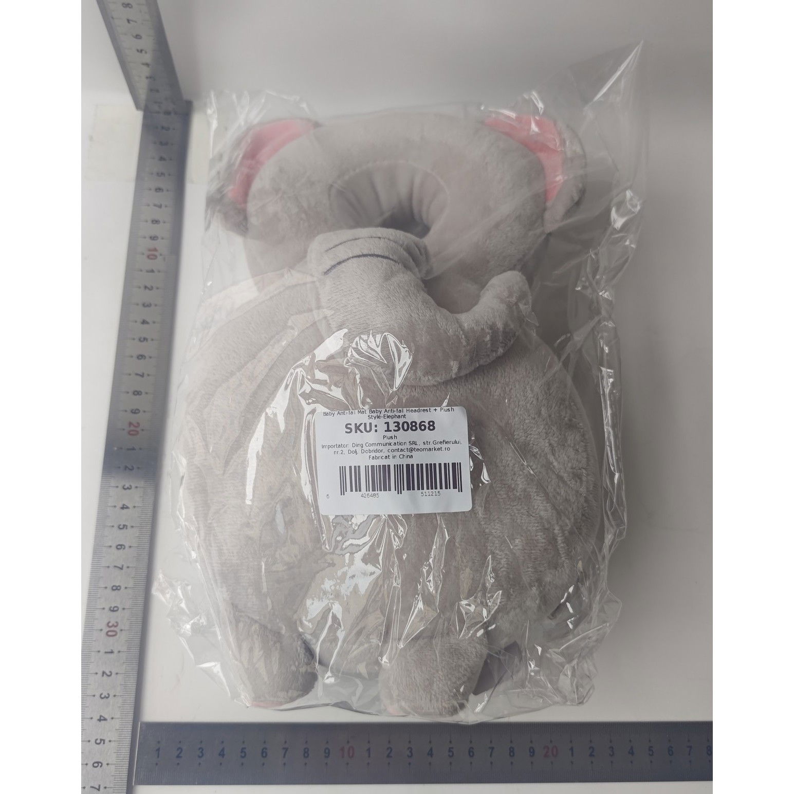 Perna tip Rucsac pentru Protectia Capului, Flippy, Tetiera tip Elefant de Plus, pentru Bebelusi, 33x6x19 cm, 180 g, Gri [4]