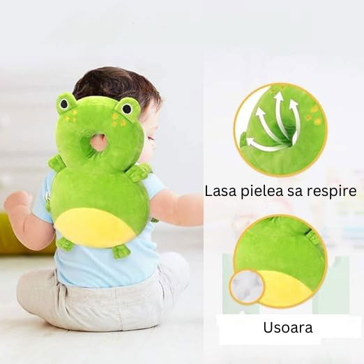 Perna tip Rucsac pentru Protectia Capului, Flippy, Tetiera tip Broscuta, pentru Bebelusi, 33x6x19 cm, 180 g, Verde [4]
