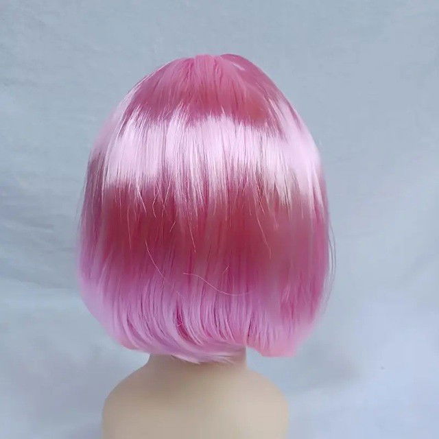 Peruca Cosplay, Flippy, Tunsoare Bob cu Breton, pentru Carnaval, Halloween, Petreceri Tematice, din PET, Marime Universala, Roz Deschis [3]