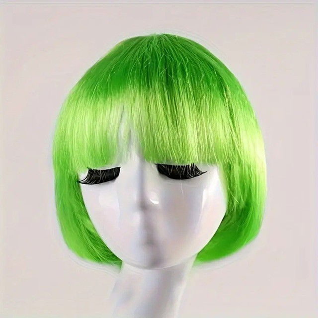 Peruca Cosplay, Flippy, Tunsoare Bob cu Breton, pentru Carnaval, Halloween, Petreceri Tematice, din PET, Marime Universala, Verde [4]