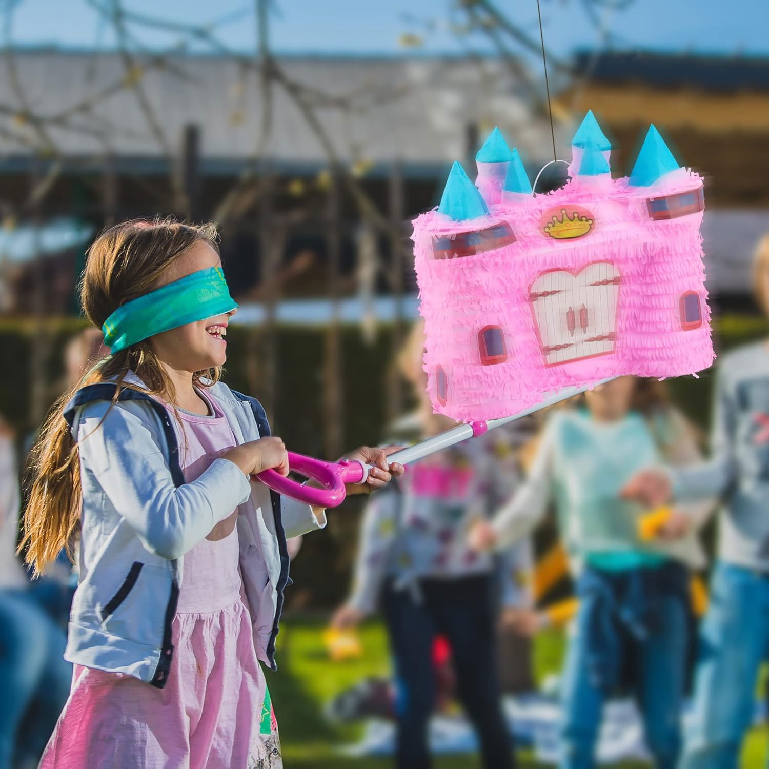 Pinata Castel Printesa pentru Petrecere, Flippy, din Hartie Creponata si Carton, Pinata pentru Petreceri, 40 x 37 x 15 cm, Roz deschis [5]