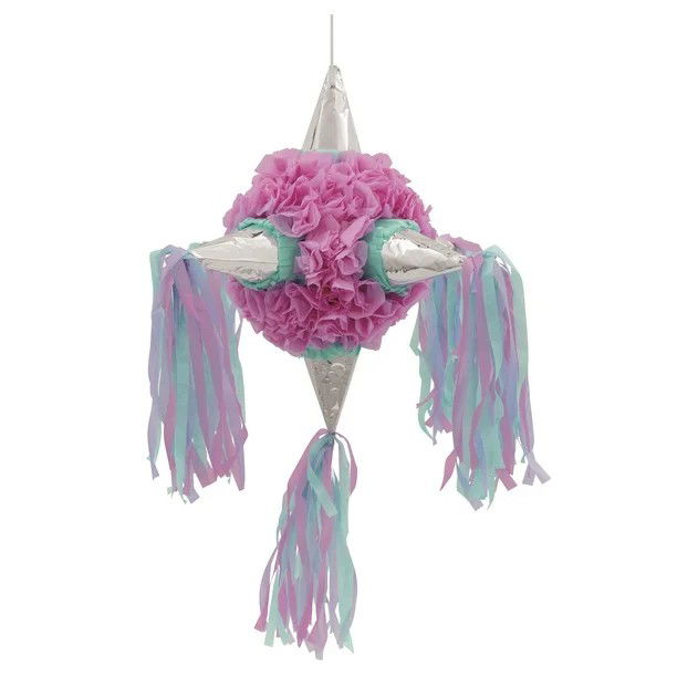 Pinata - Pinata Rotunda pentru Petrecere, Flippy, Detalii Argintii, din Hartie si Carton, Pinata pentru Copii, 76 x 50 x 50 cm, Roz