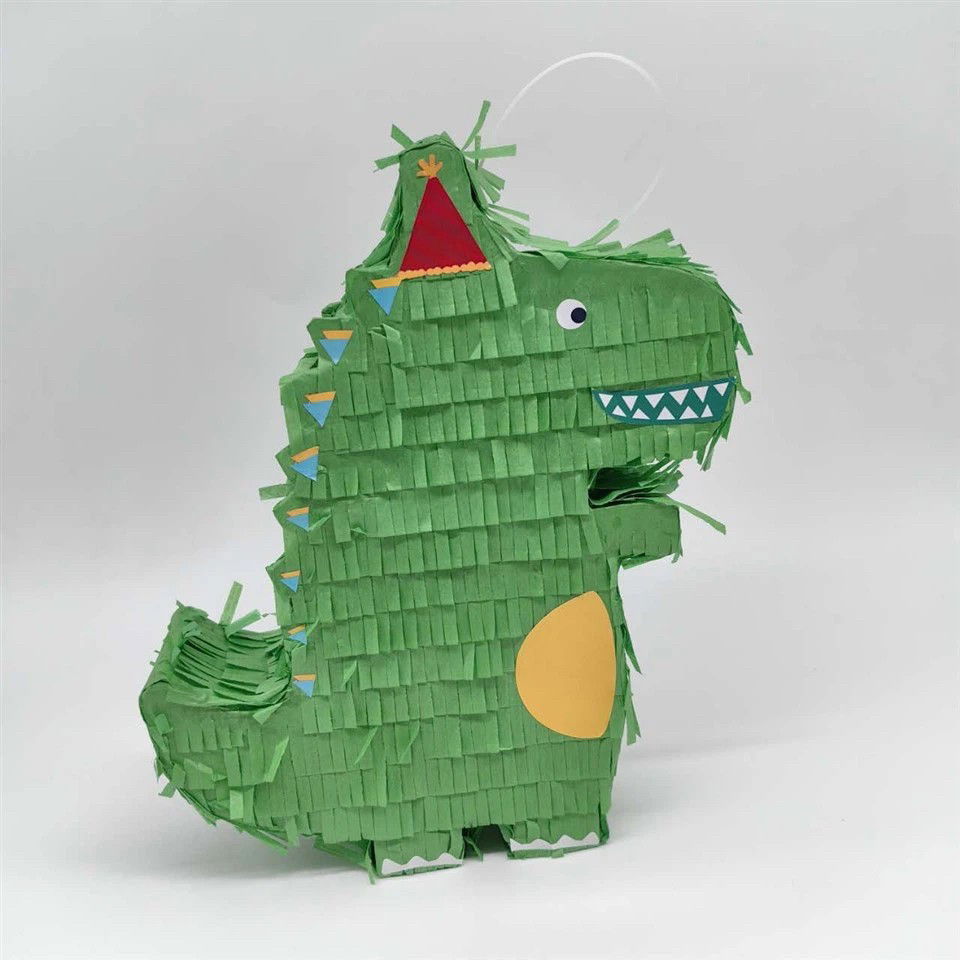 Pinata - Pinata Dinozaur pentru Petrecere, Flippy, Detalii Argintii, din Hartie si Carton, Pinata pentru Copii, 25 x 7 x 27 cm, Verde