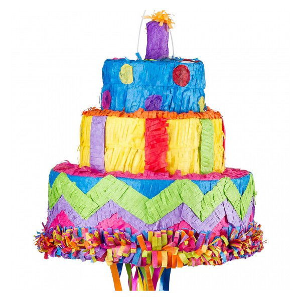 Pinata - Pinata Tort Aniversar / Birthday Cake pentru Petrecere, Flippy, din Hartie si Carton, Pinata pentru Petreceri, 32 x 28 x 28 cm, Multicolor