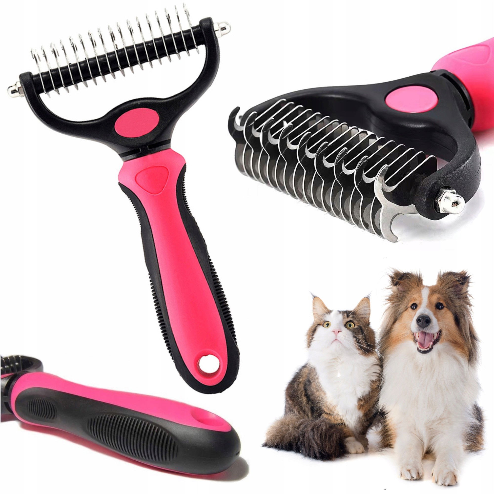 Pieptene pentru Părul de Animale, Flippy, Dispozitiv de Îngrijire cu Două Fețe, Îndepărtarea părului, Roz [4]