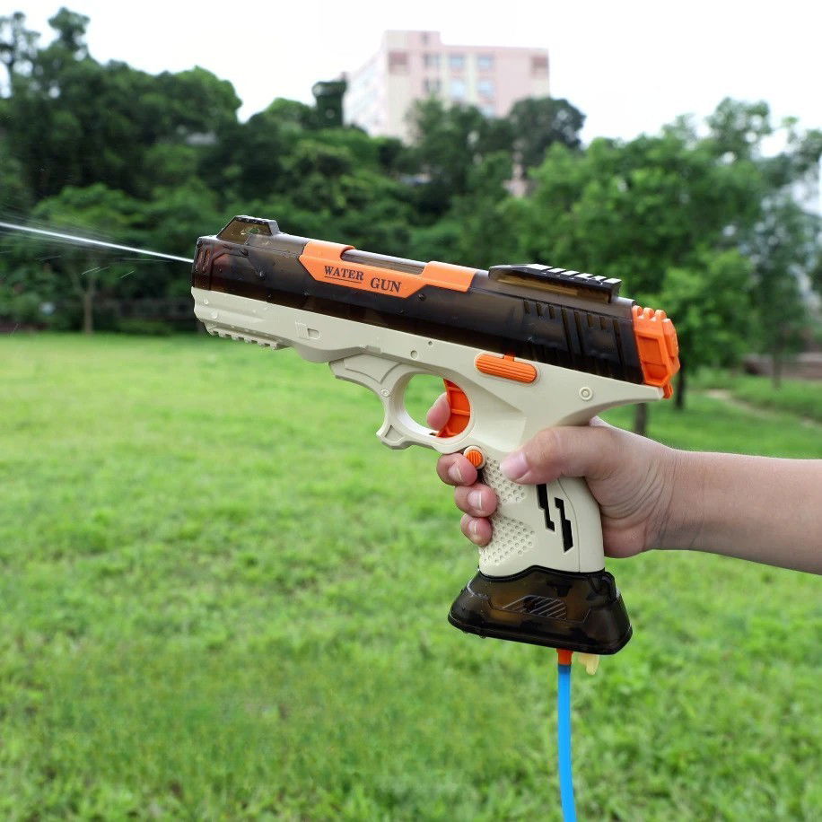 Pistol cu Apa Electric, Flippy, 2 Rezervoare 75/350 ml, din ABS+Silicon, Baterie, Incarcare USB, Conectare la Furtun, +6 Ani, Maro [3]